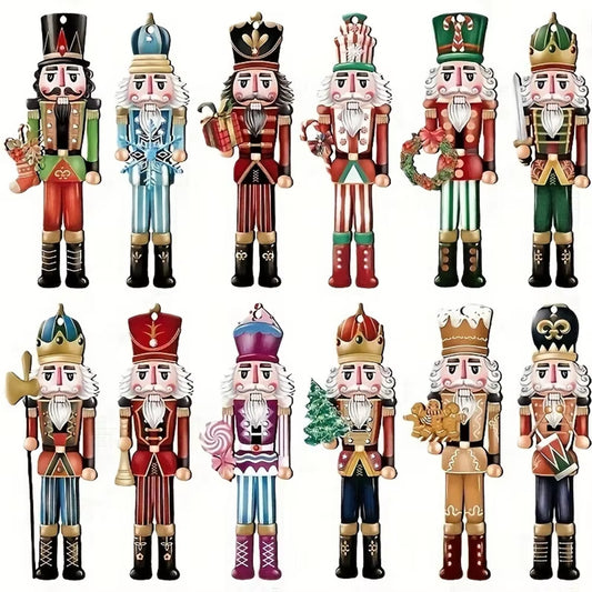 12PCS Wooden Nutcracker Decorative Set - Perfect for Christmas Gifts, Parties, and Home Decor