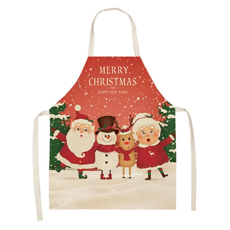 Linen Merry Christmas Apron Christmas Decorations for Home Kitchen Accessories 2024 Christmas Natal Navidad 2025 New Year Gifts