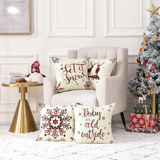 4-Pack Christmas Linen Pillow Covers (18" × 18")