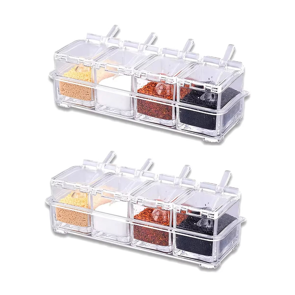 4-Grid Clear Spice Container Set