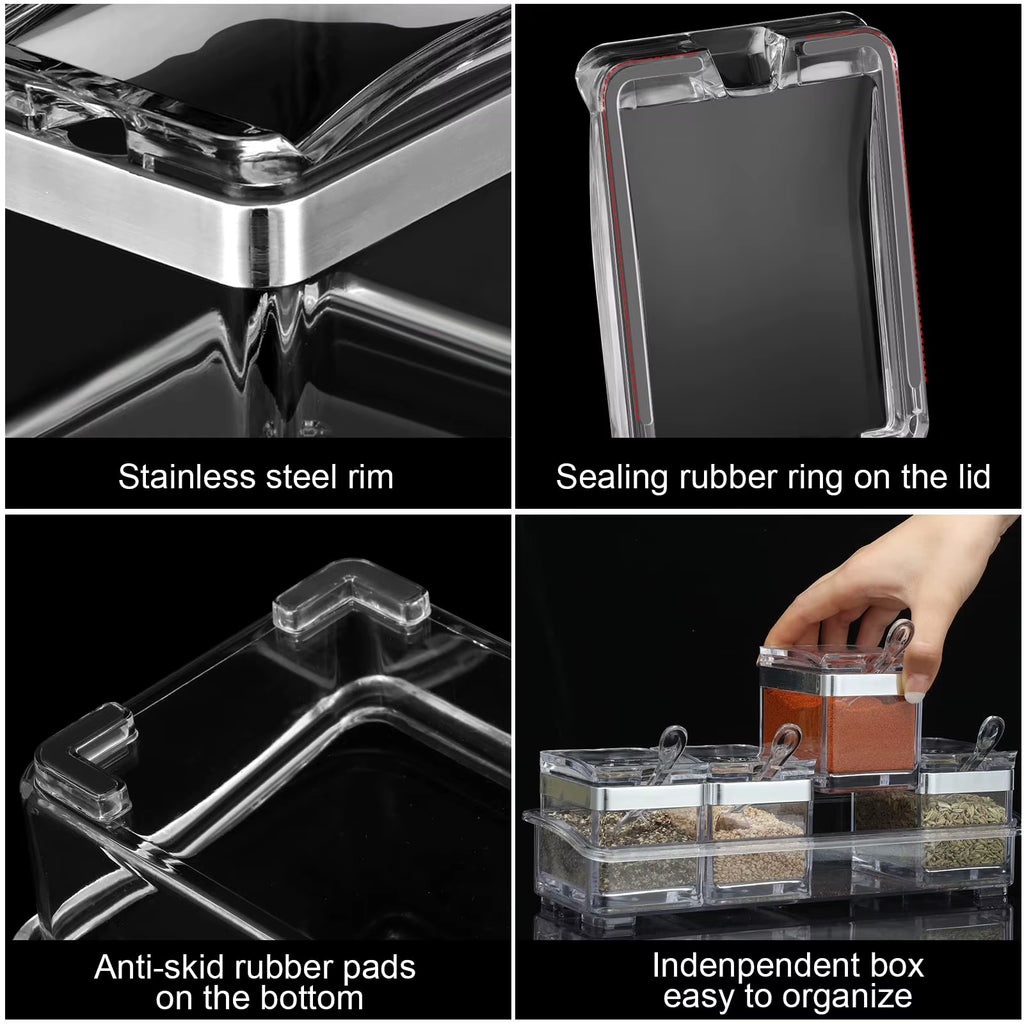 4-Grid Clear Spice Container Set