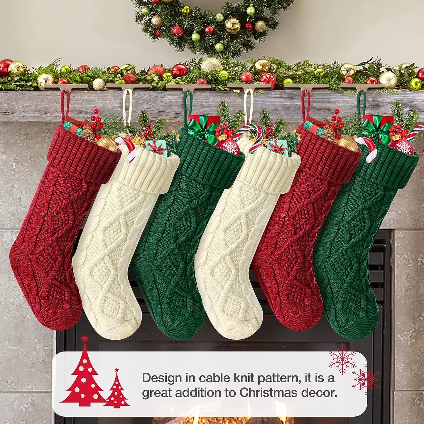 Large Cable Knit Christmas Stockings for Kids - Perfect Holiday Decorations for Family Parties